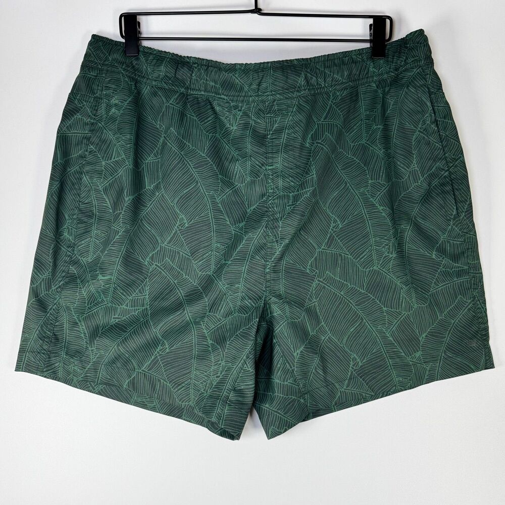 Mack Weldon Swim Trunks Mens XL Green Tropical Leaf Drawstring Elastic‎ Waist